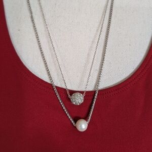 J. Jill Dainty Silver and Pearl Layered Necklace NWT